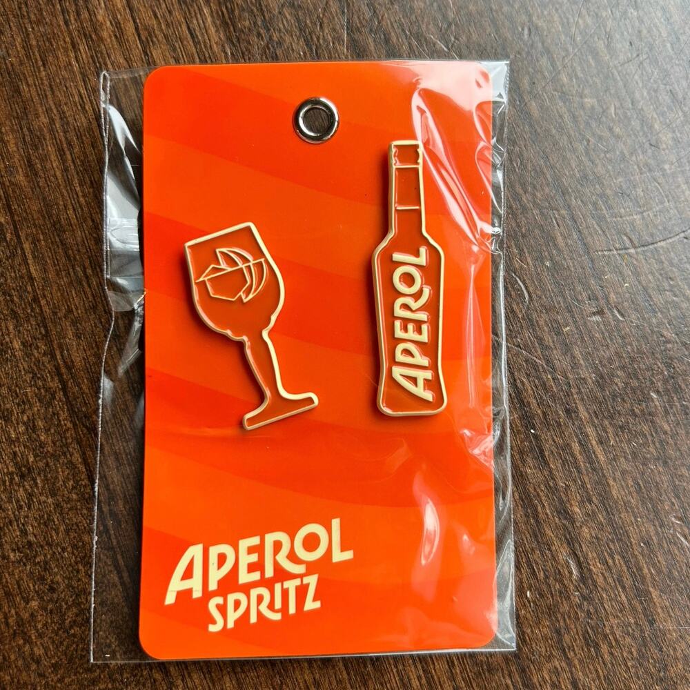 2 Aperol Spritz Liqueur Pin Badges hat lapel enamel metal